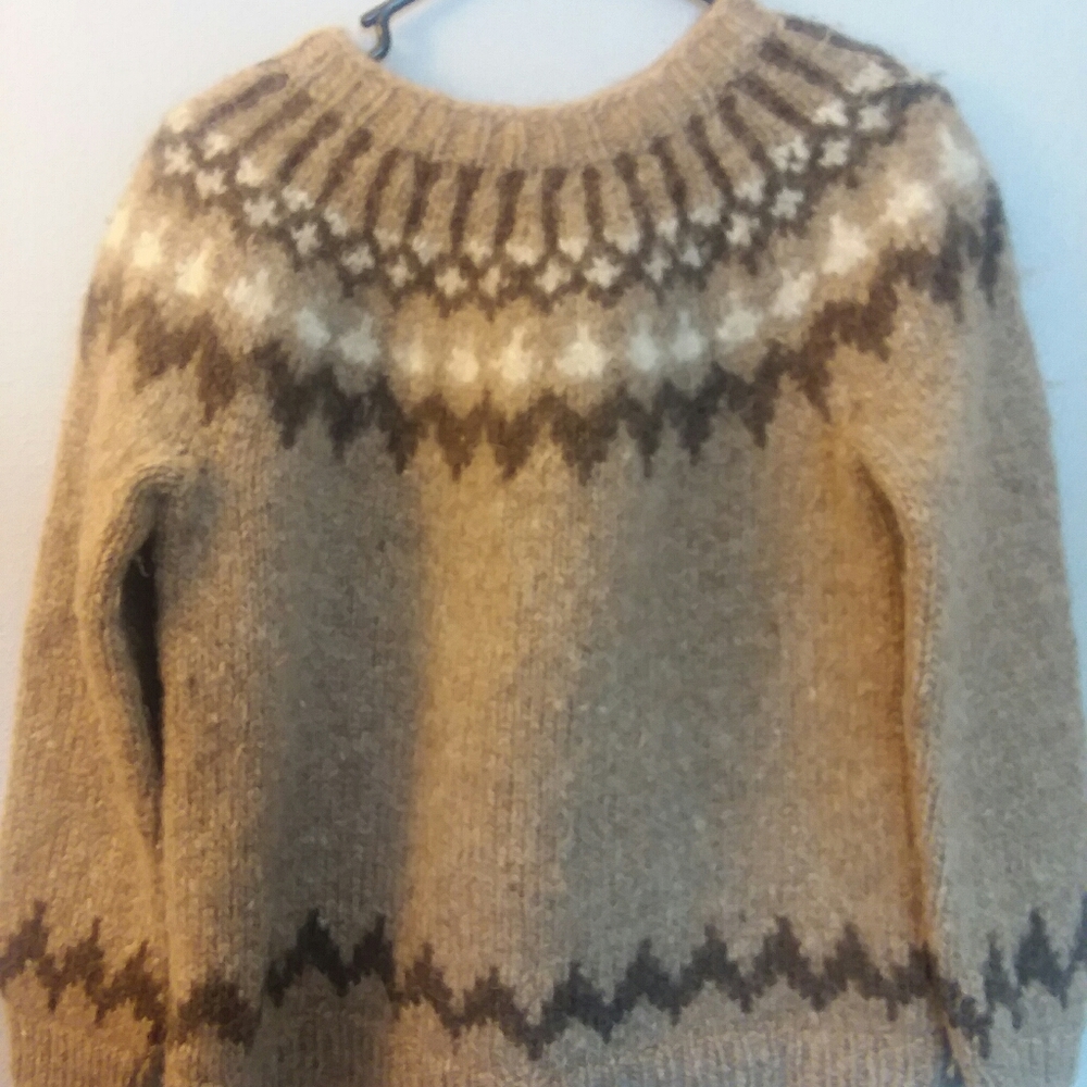 Brown fair isle womens sweater 100% wool